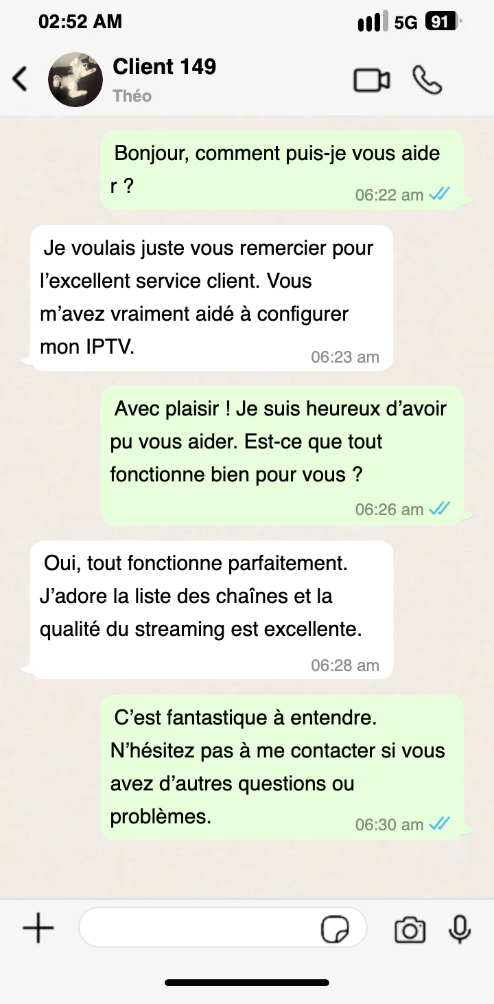Avis client URL IPTV sur WhatsApp