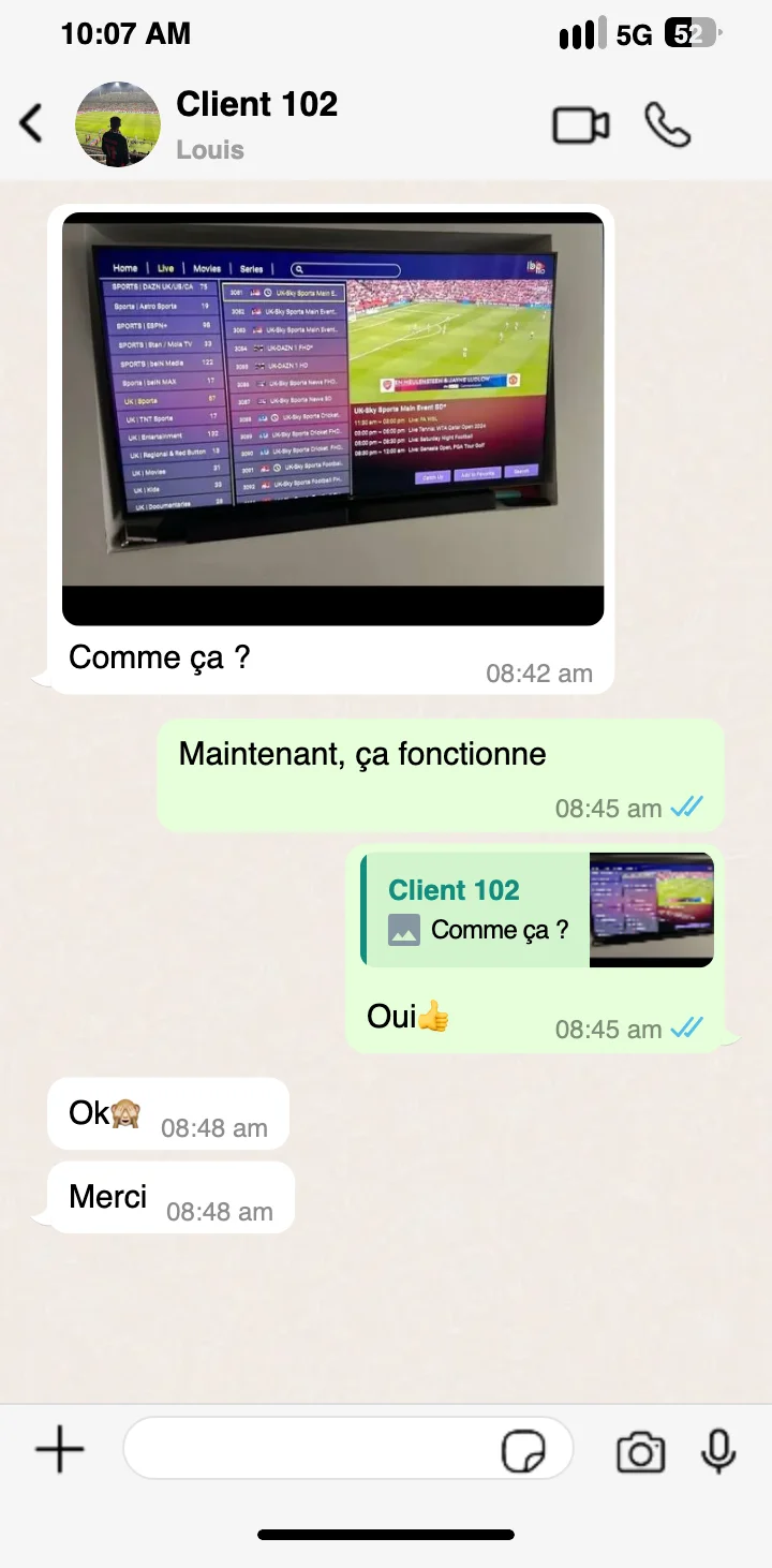 Retour client validant le bon fonctionnement de URL IPTV